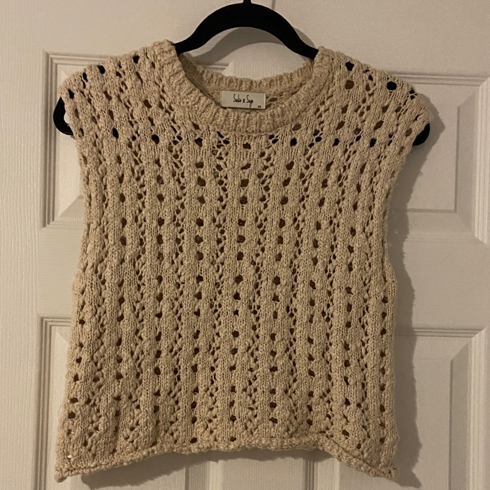 Beige Crochet Sleeveless Top